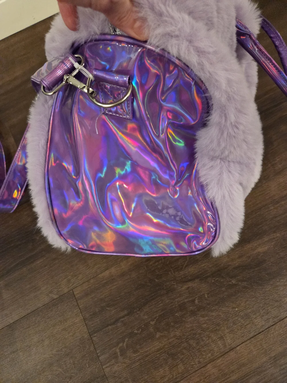 NWT Justice Lavender Faux Fur Heart Handbag